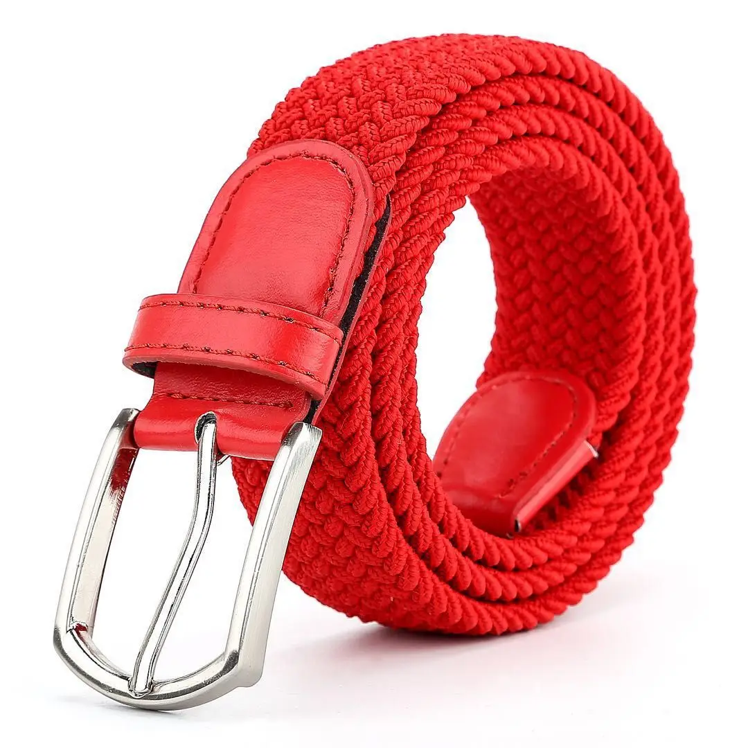 3.3cmX110cmX130cm 2024 High Quality New Men Elastic Braided Belt Casual Women Canvas Korean All Match Pin Buckle White Black