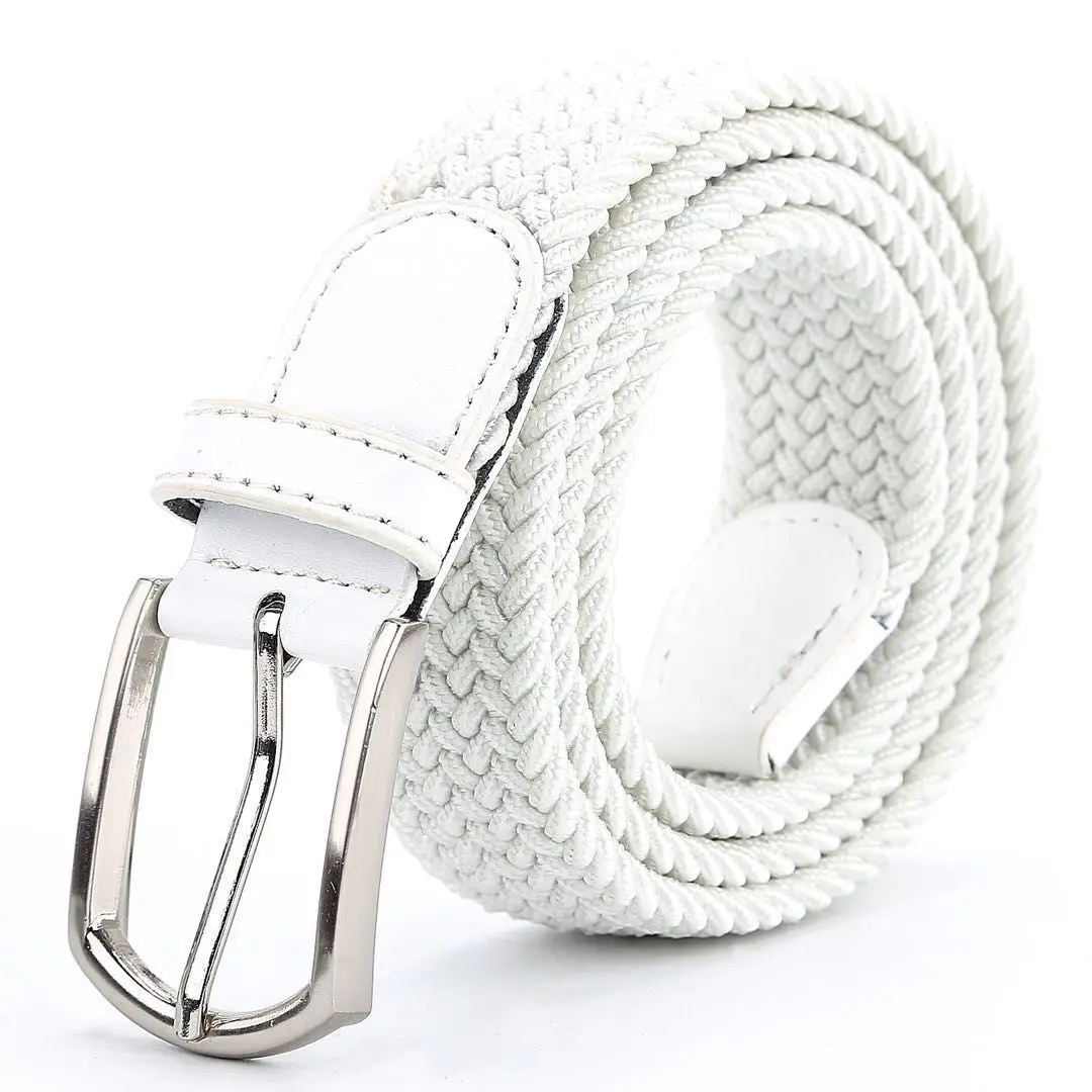 3.3cmX110cmX130cm 2024 High Quality New Men Elastic Braided Belt Casual Women Canvas Korean All Match Pin Buckle White Black