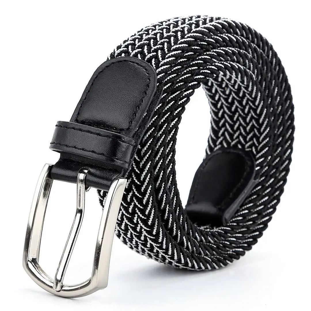 3.3cmX110cmX130cm 2024 High Quality New Men Elastic Braided Belt Casual Women Canvas Korean All Match Pin Buckle White Black