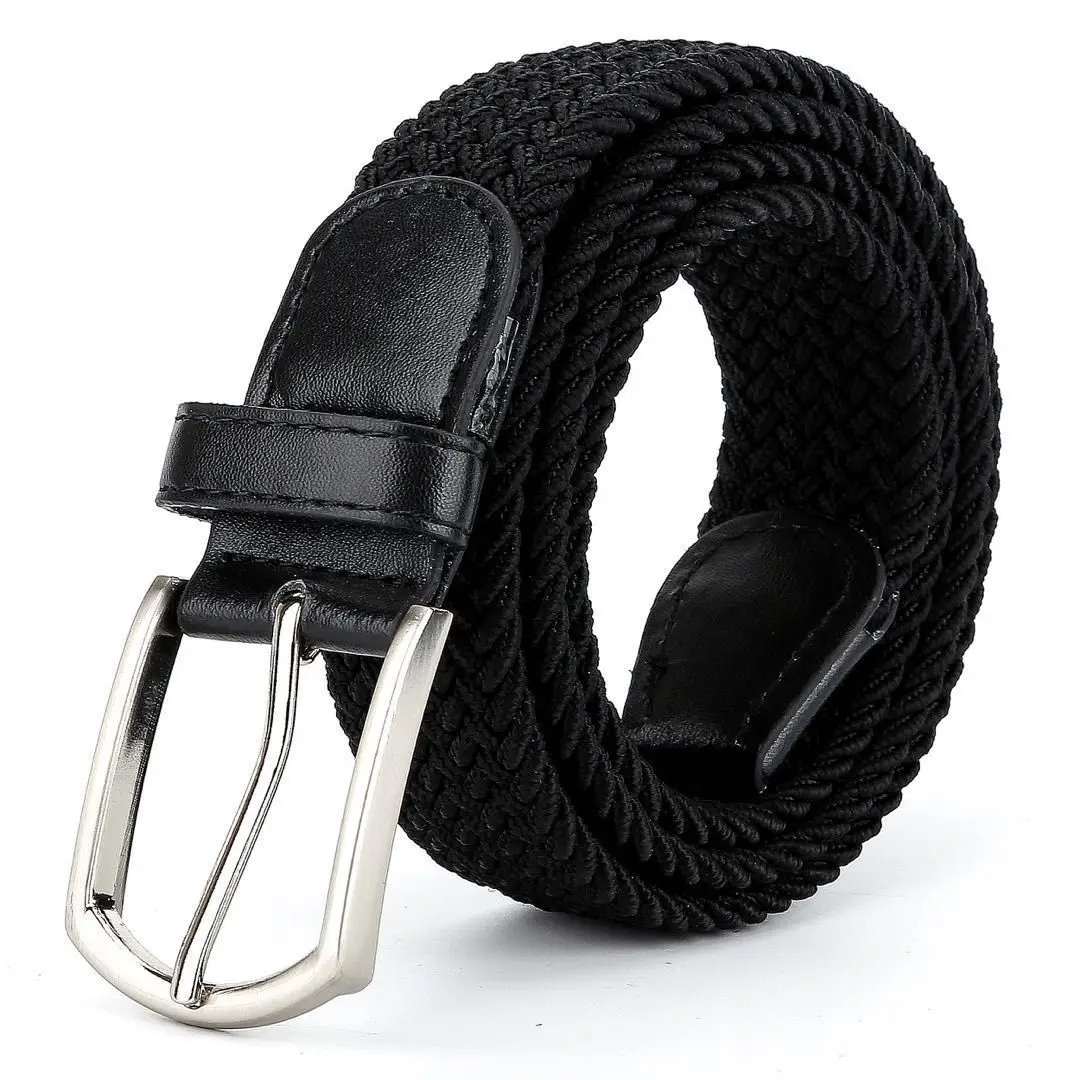 3.3cmX110cmX130cm 2024 High Quality New Men Elastic Braided Belt Casual Women Canvas Korean All Match Pin Buckle White Black