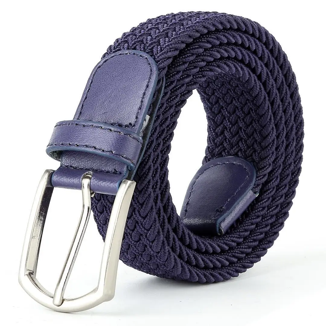 3.3cmX110cmX130cm 2024 High Quality New Men Elastic Braided Belt Casual Women Canvas Korean All Match Pin Buckle White Black
