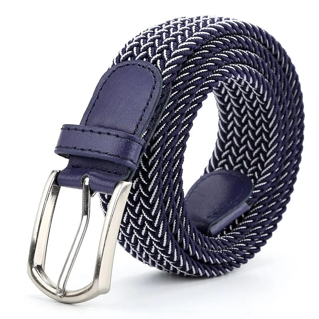 3.3cmX110cmX130cm 2024 High Quality New Men Elastic Braided Belt Casual Women Canvas Korean All Match Pin Buckle White Black
