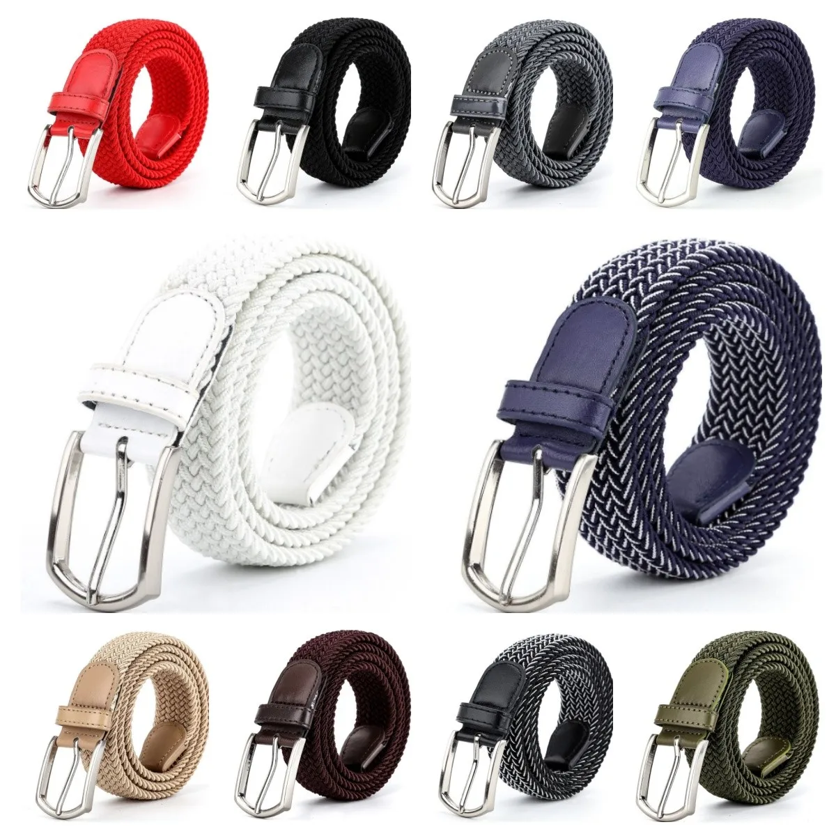 3.3cmX110cmX130cm 2024 High Quality New Men Elastic Braided Belt Casual Women Canvas Korean All Match Pin Buckle White Black