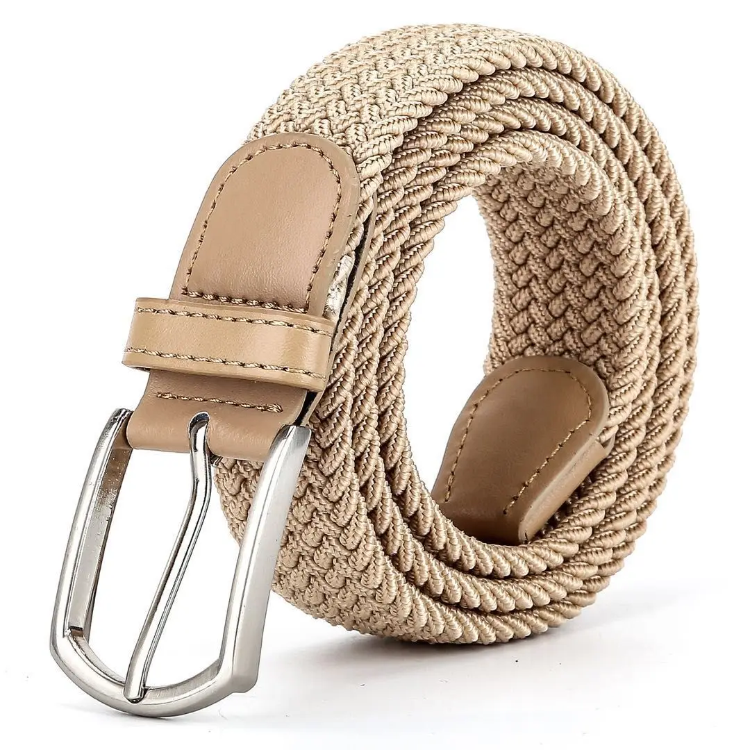 3.3cmX110cmX130cm 2024 High Quality New Men Elastic Braided Belt Casual Women Canvas Korean All Match Pin Buckle White Black