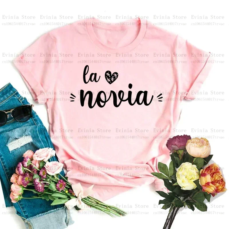De La Novia Latina T Shirt Women Spanish Boda Espanol Wedding T-shirt Team Bride EVJF Bachelorette Party Clothes Hen Party T Shi