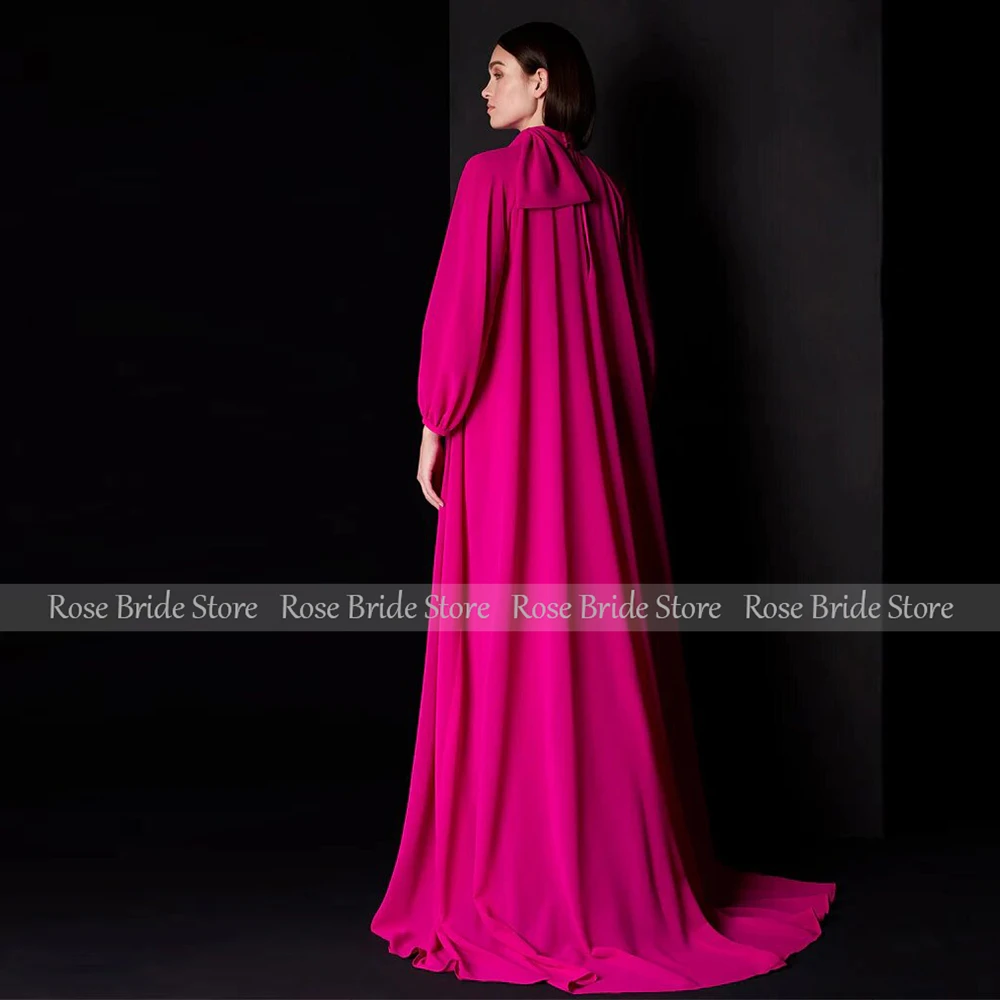 Customized Luxury Wedding Party Dresses Fuchsia Women‘s Formal Evening Gowns Mermaid O Neck Trumpet Elegant Prom Dress with Cape