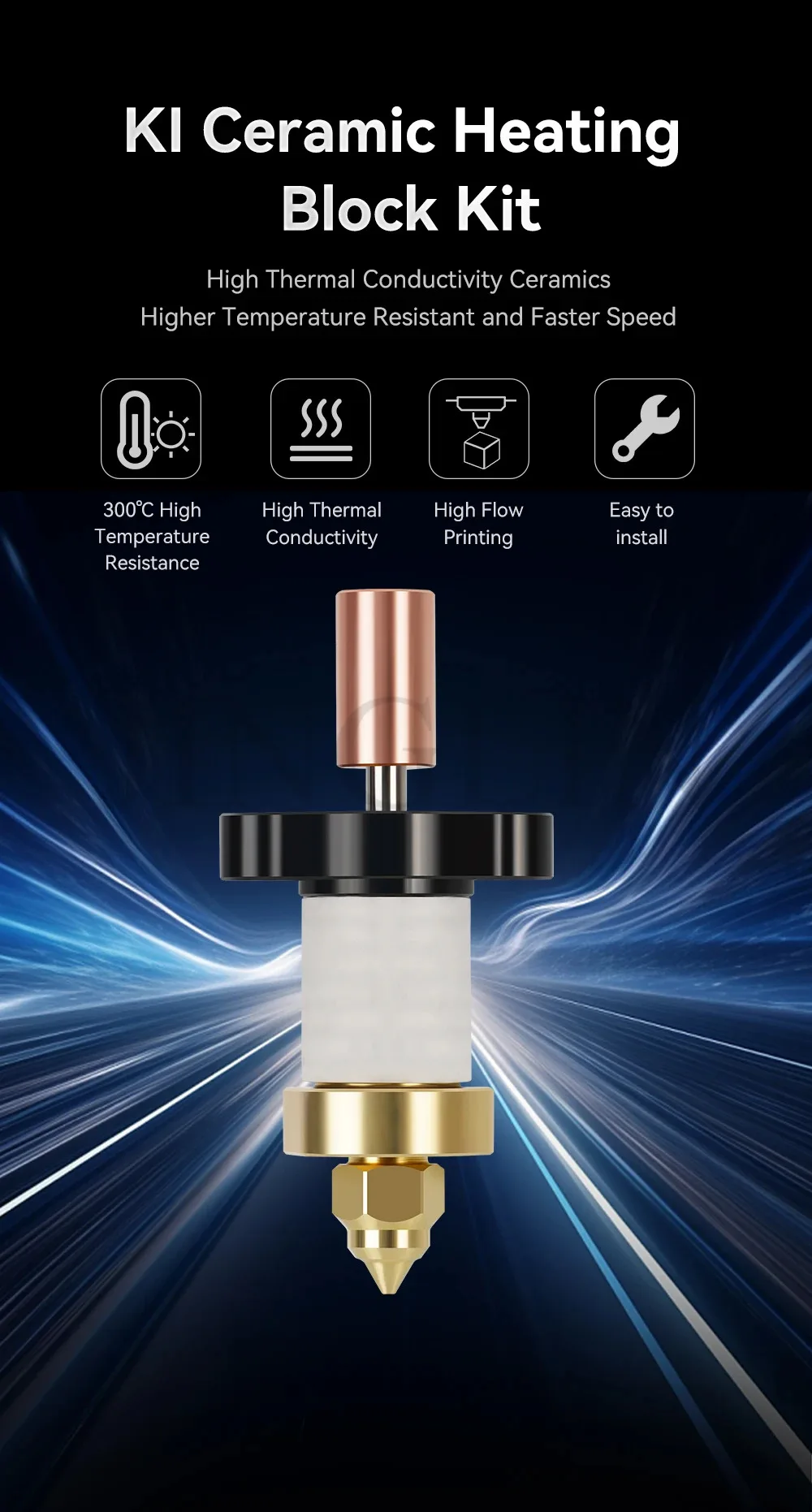 For Ender-3 V3 KE Hotend Kit Nozzle Extruder For Creality K1/ K1 Max 3D Printer Ceramic Heating Block Kit 300°C High Thermal