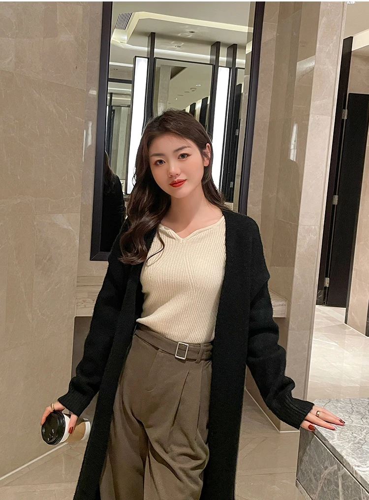 2026 Basic V-neck Chic Autumn Winter Pullover Women Female Knitted Ribbed Sweater Slim Long Sleeve Badycon High Quality Sweater