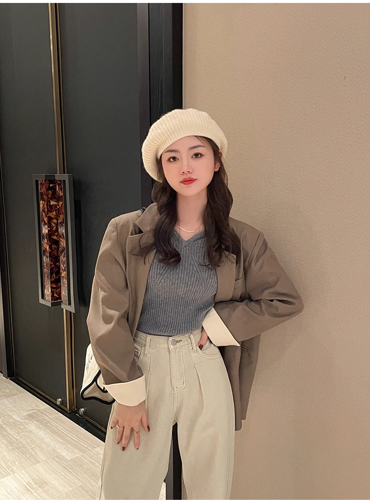 2026 Basic V-neck Chic Autumn Winter Pullover Women Female Knitted Ribbed Sweater Slim Long Sleeve Badycon High Quality Sweater