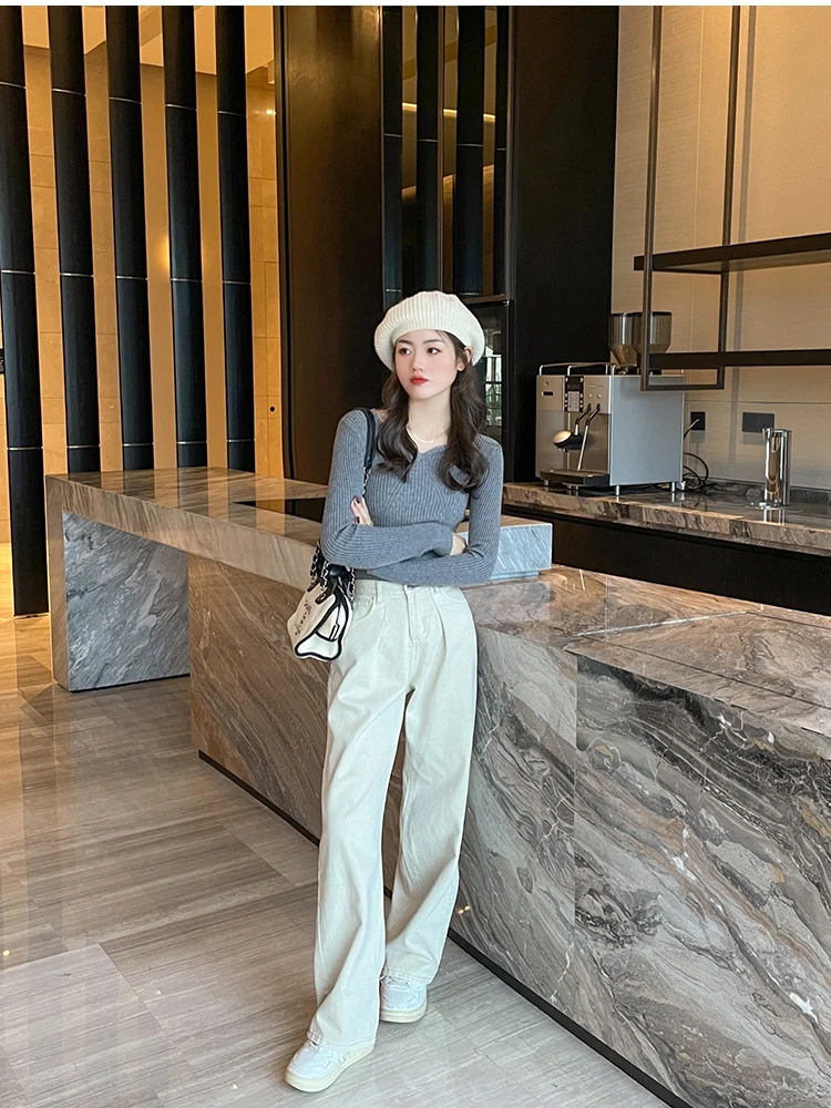 2026 Basic V-neck Chic Autumn Winter Pullover Women Female Knitted Ribbed Sweater Slim Long Sleeve Badycon High Quality Sweater