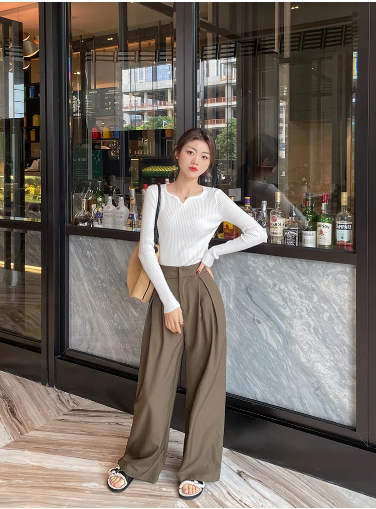 2026 Basic V-neck Chic Autumn Winter Pullover Women Female Knitted Ribbed Sweater Slim Long Sleeve Badycon High Quality Sweater