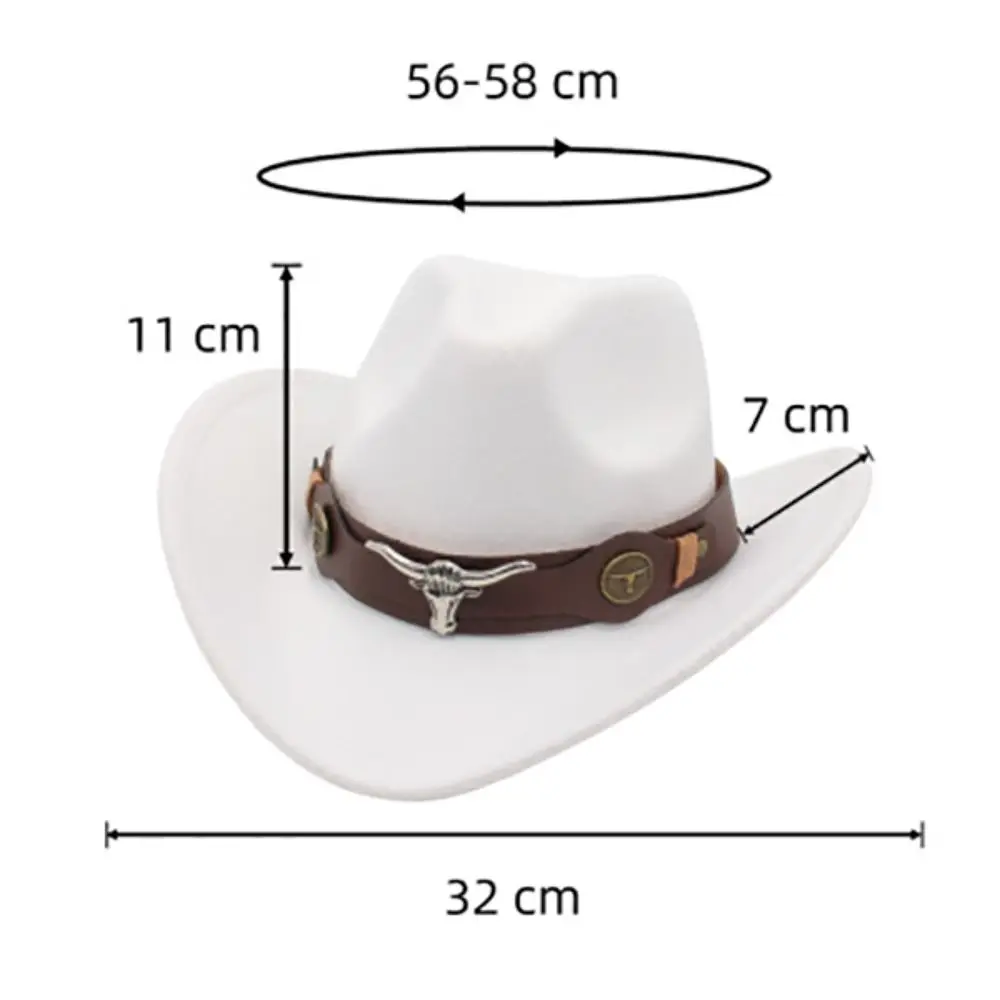 New Felt Western Cowboy Hat Ethnic Style with Cow Band Roll Brim Cowgirl Cap Soft Ox Head Accessories Tibetan Style Top Hat Men