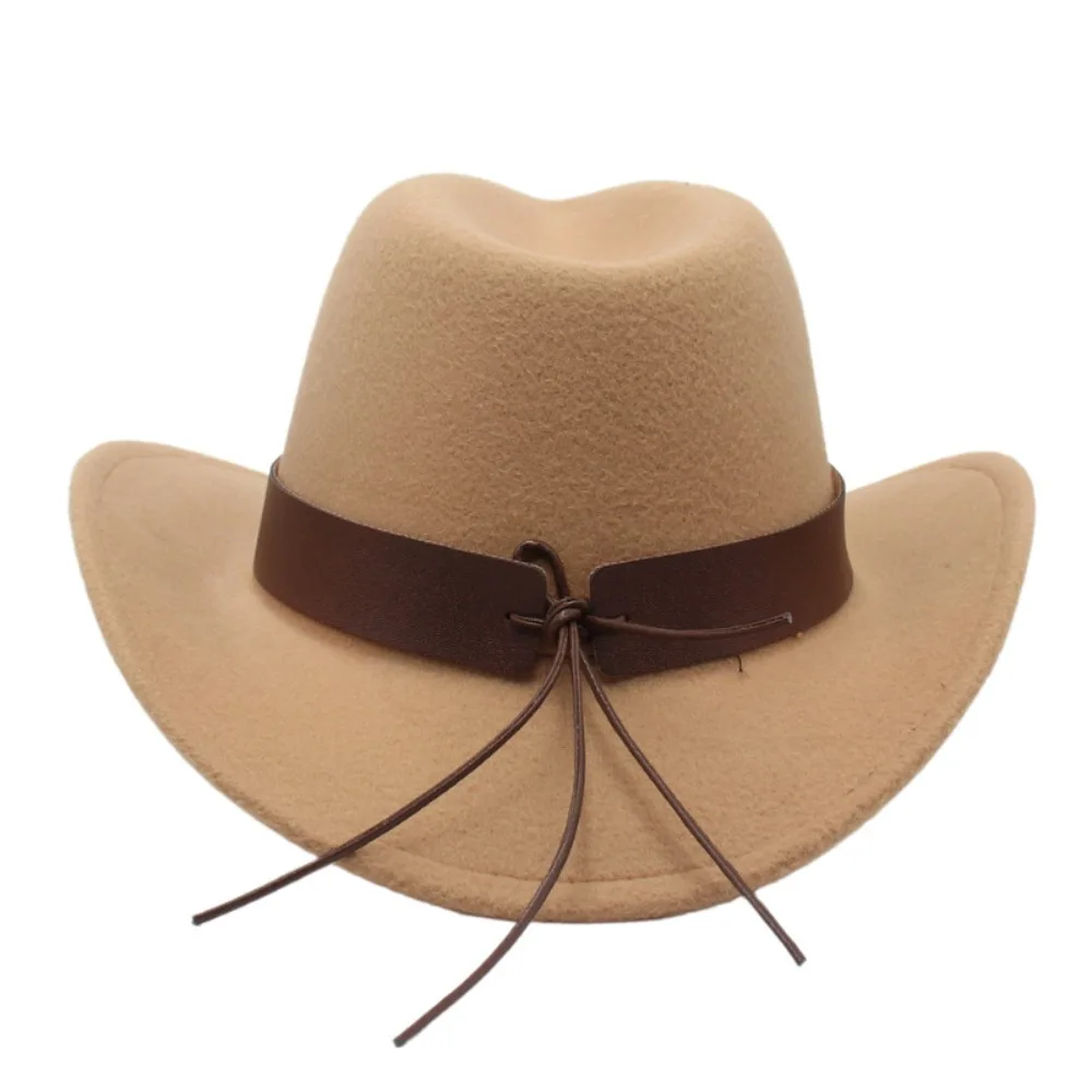 New Felt Western Cowboy Hat Ethnic Style with Cow Band Roll Brim Cowgirl Cap Soft Ox Head Accessories Tibetan Style Top Hat Men