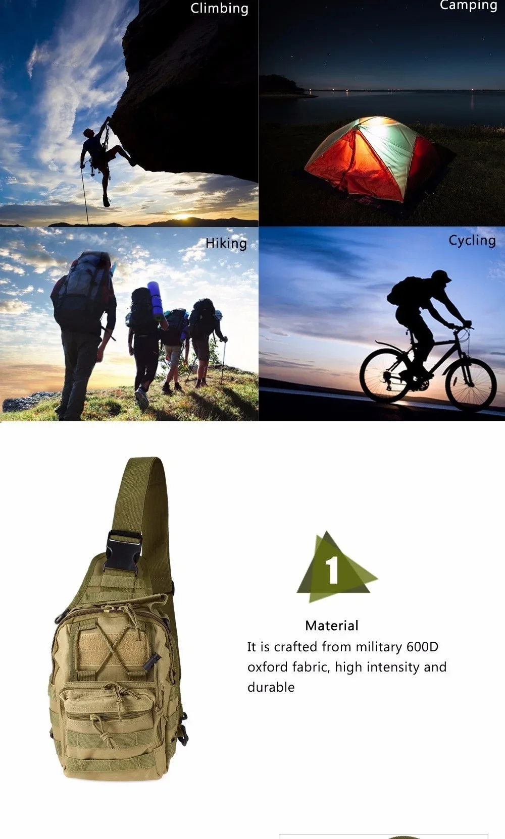 Men's outdoor Chest Pack 900D Oxford Mountaineering Camping Fishing Trekking