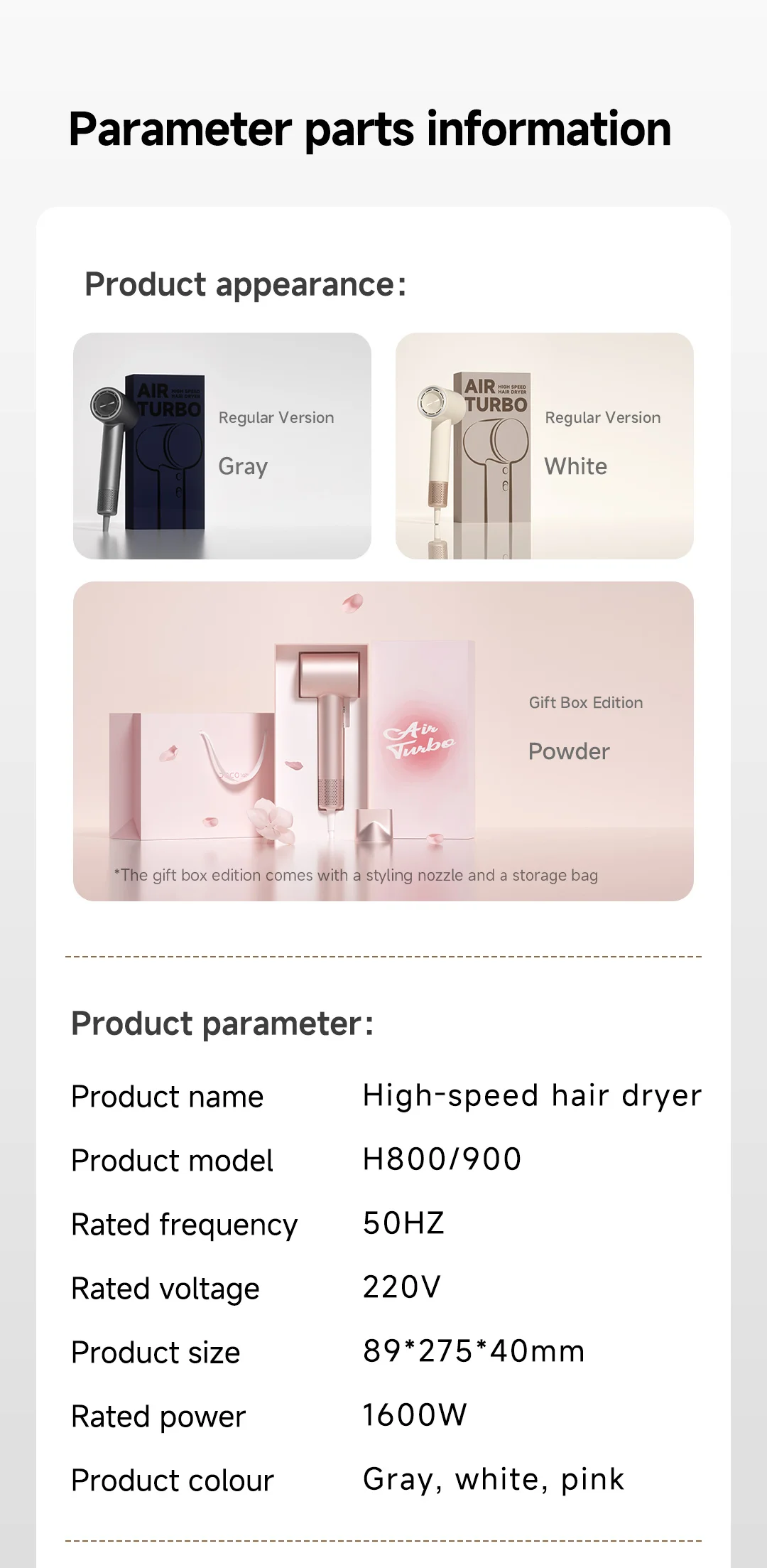 DOCO Hair Dryer High Speed 75m/s 200 Million Negative Ions Hair Care 110000 Rpm Professional Lightweight Home Travel Gift