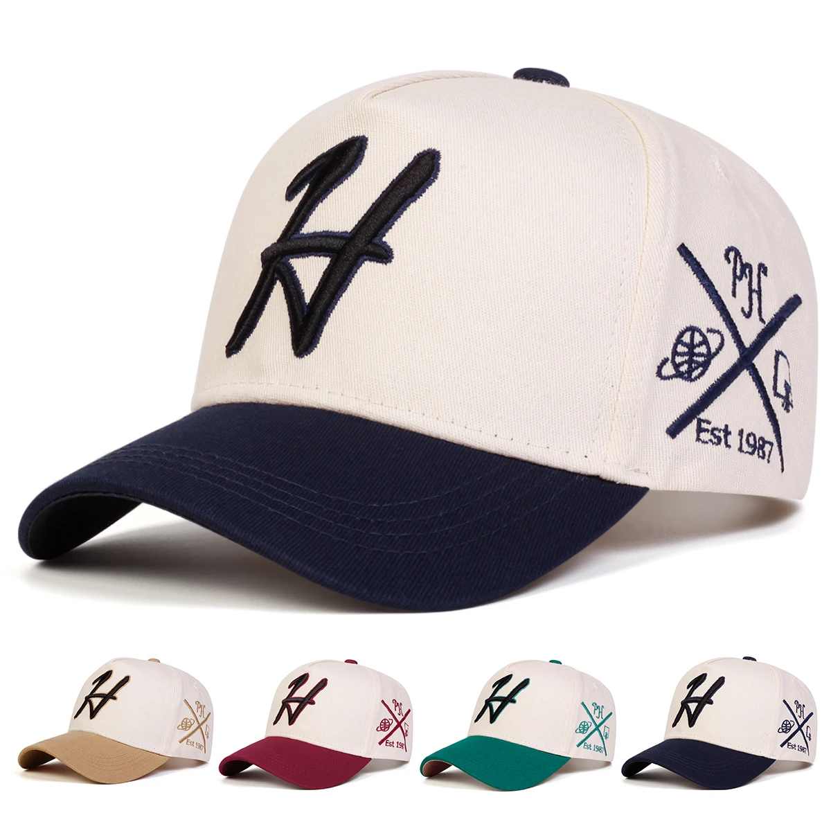 Unisex H Letter Embroidered Baseball Caps Spring Autumn Outdoor Adjustable Casual Hats Sunscreen Hat