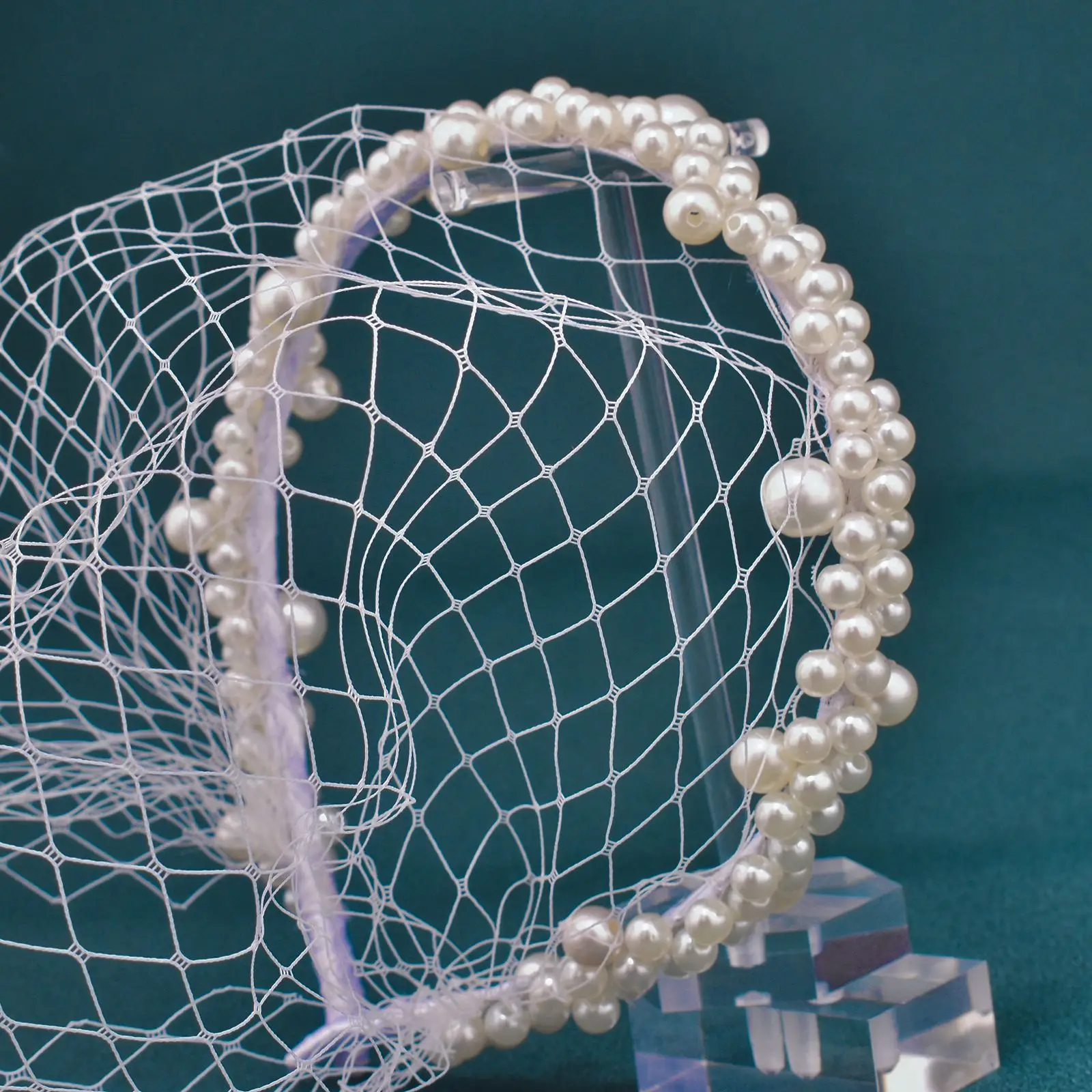 JM26 Tulle Cage Veil with Pearls Wedding Birdcage Veil with Headband face Cover Bride Headdress Wedding Accessories Mariage