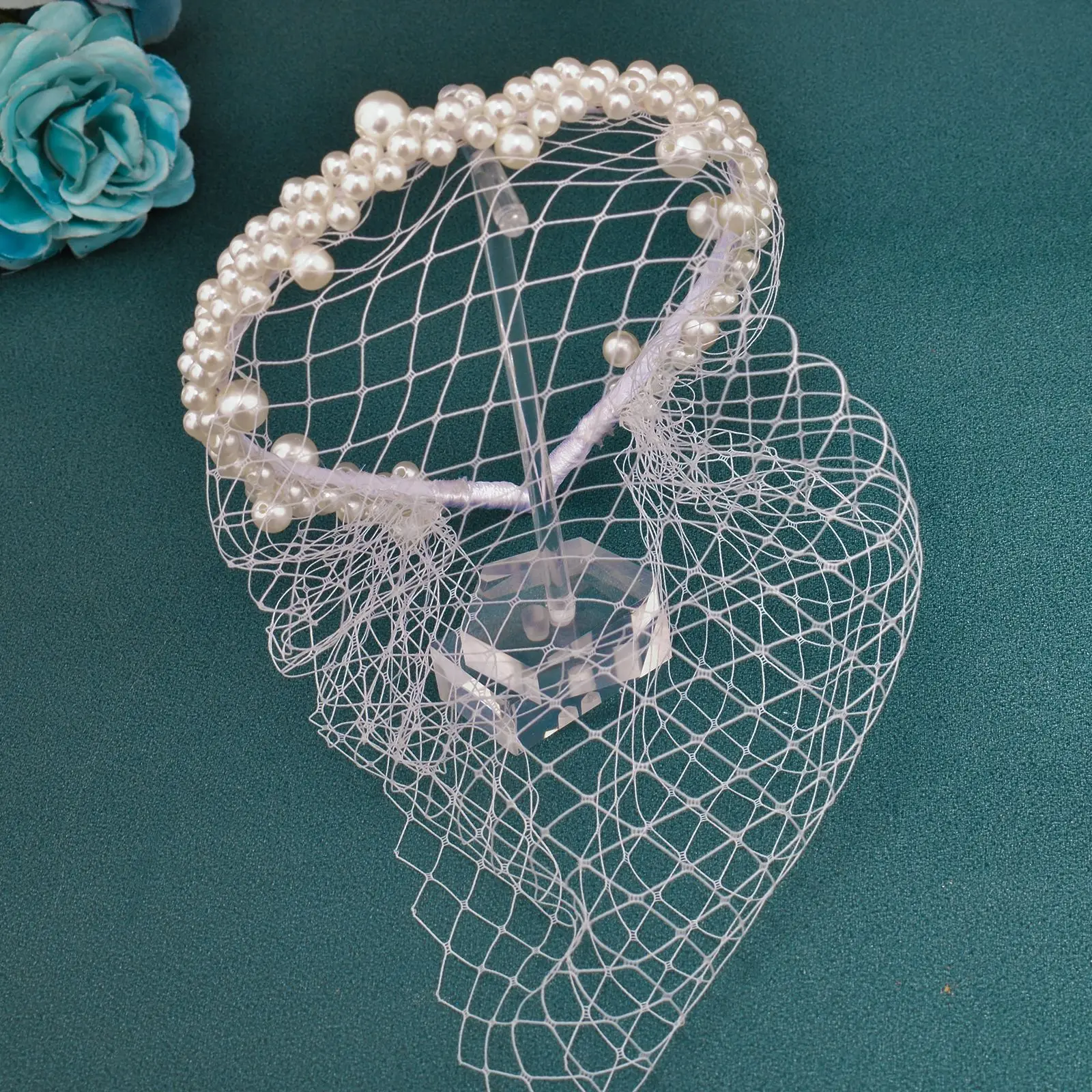 JM26 Tulle Cage Veil with Pearls Wedding Birdcage Veil with Headband face Cover Bride Headdress Wedding Accessories Mariage