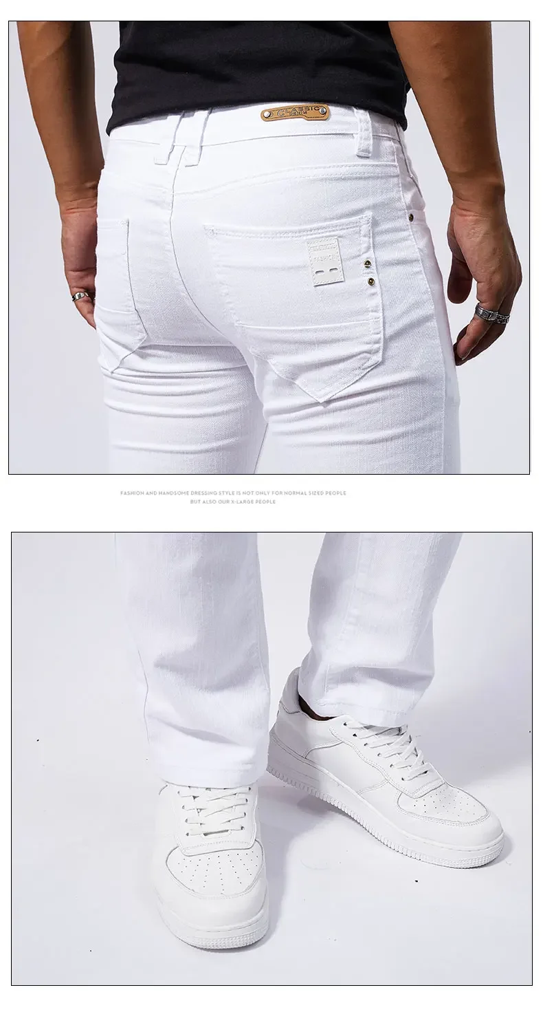 Men's White Casual Jeans New Denim Pants Comfortable Fashion Stretch Slim Fit Straight Trousers Male Clothing Streetwear