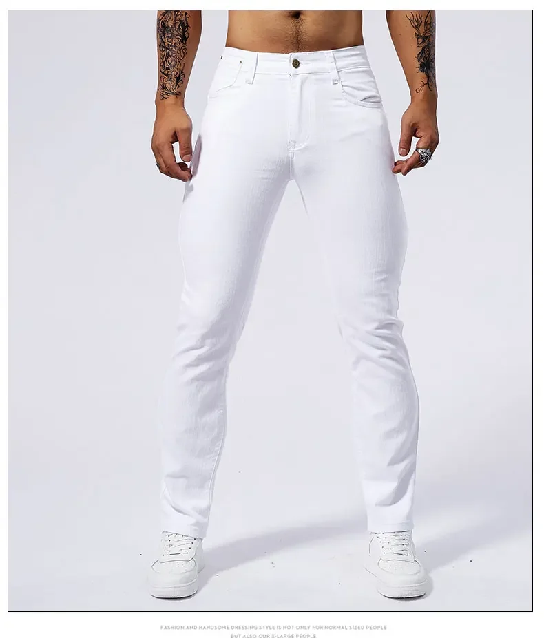 Men's White Casual Jeans New Denim Pants Comfortable Fashion Stretch Slim Fit Straight Trousers Male Clothing Streetwear