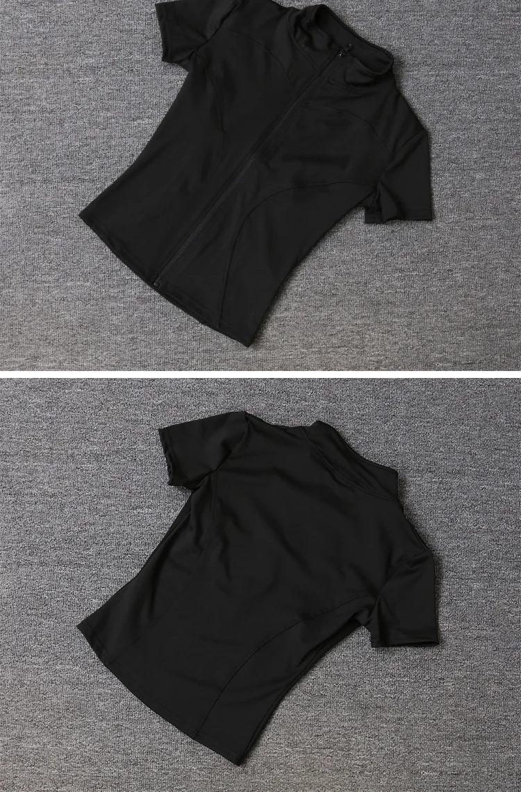 Summer High Quality Waist Slimming Training Tops Women's Quick-drying Tight Stand Collar Full Zipper Short Sleeves Yoga Shirts