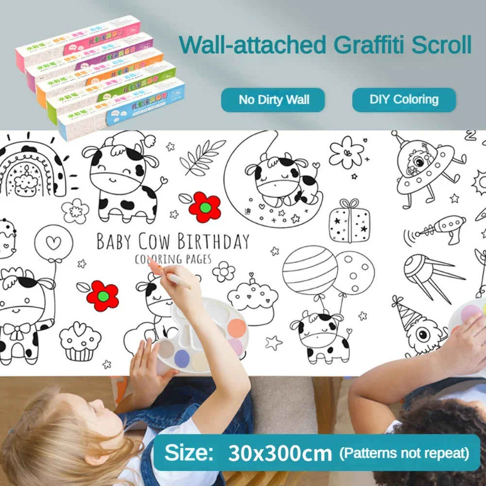 Children Drawing Roll Sticky Graffiti Scroll DIY Painting Color Filling Paper Coloring Papers for Kids Educational Toys Gifts