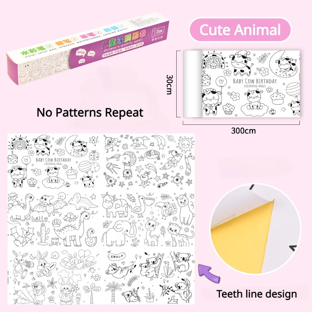 Children Drawing Roll Sticky Graffiti Scroll DIY Painting Color Filling Paper Coloring Papers for Kids Educational Toys Gifts