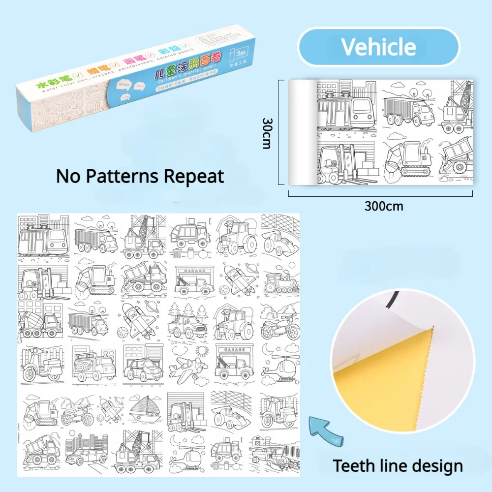 Children Drawing Roll Sticky Graffiti Scroll DIY Painting Color Filling Paper Coloring Papers for Kids Educational Toys Gifts