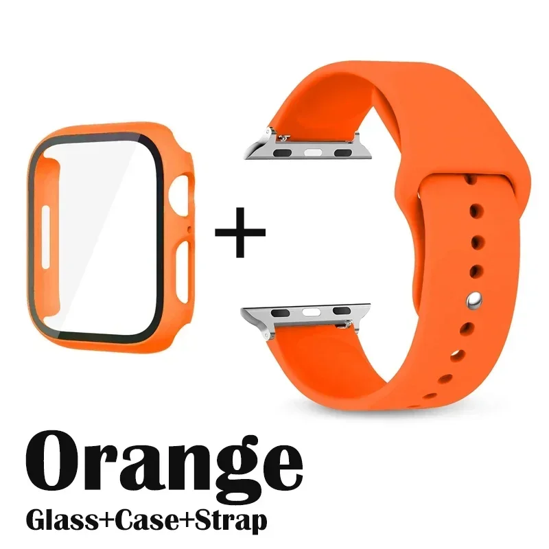 Glass+Case+Strap for Apple Watch Band 42mm 44mm 41mm 40mm 38mm 45mm 49mm Screen Protectors for Apple IWatch Series 8 7 6 SE 5 4