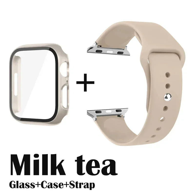 Glass+Case+Strap for Apple Watch Band 42mm 44mm 41mm 40mm 38mm 45mm 49mm Screen Protectors for Apple IWatch Series 8 7 6 SE 5 4