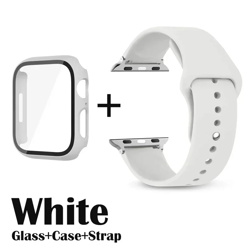 Glass+Case+Strap for Apple Watch Band 42mm 44mm 41mm 40mm 38mm 45mm 49mm Screen Protectors for Apple IWatch Series 8 7 6 SE 5 4