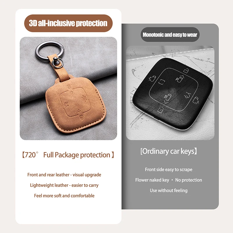 Leather 4 Buttons Car Remote Key Case Cover for Zeekr 001 X 2021 2022 2023 for ZEEKR 001 009 Full Protector Fob Keychain