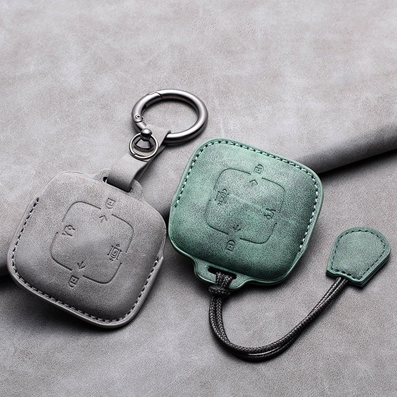 Leather 4 Buttons Car Remote Key Case Cover for Zeekr 001 X 2021 2022 2023 for ZEEKR 001 009 Full Protector Fob Keychain