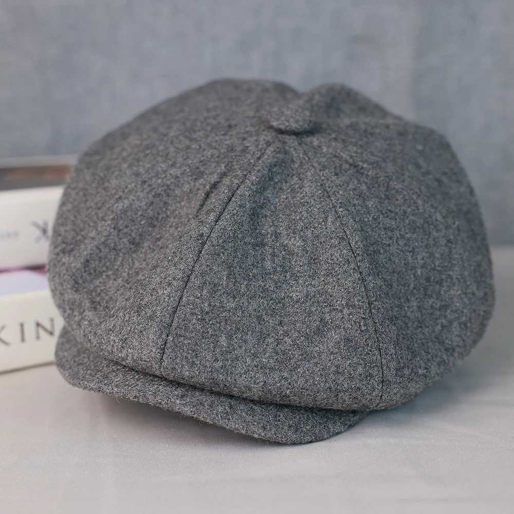 Wool Newsboy Cap Men Grey Beige Solid Color Flat Caps Women Men British Painters Hat Soft Autumn Winter hats Octagonal Cap 018