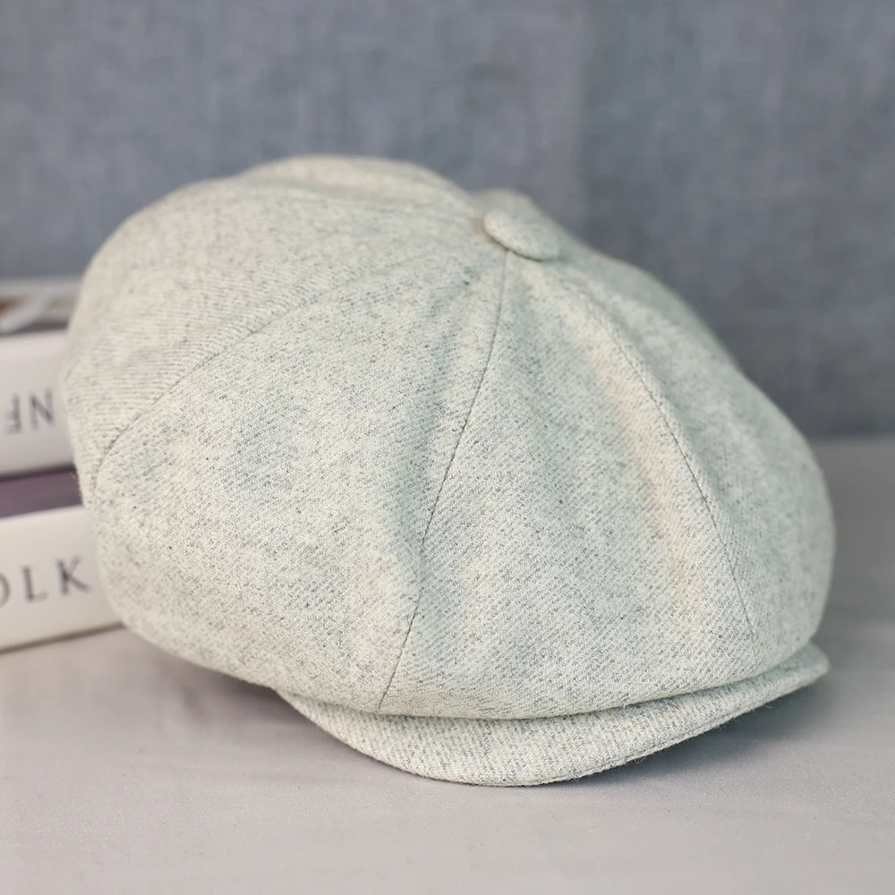 Wool Newsboy Cap Men Grey Beige Solid Color Flat Caps Women Men British Painters Hat Soft Autumn Winter hats Octagonal Cap 018