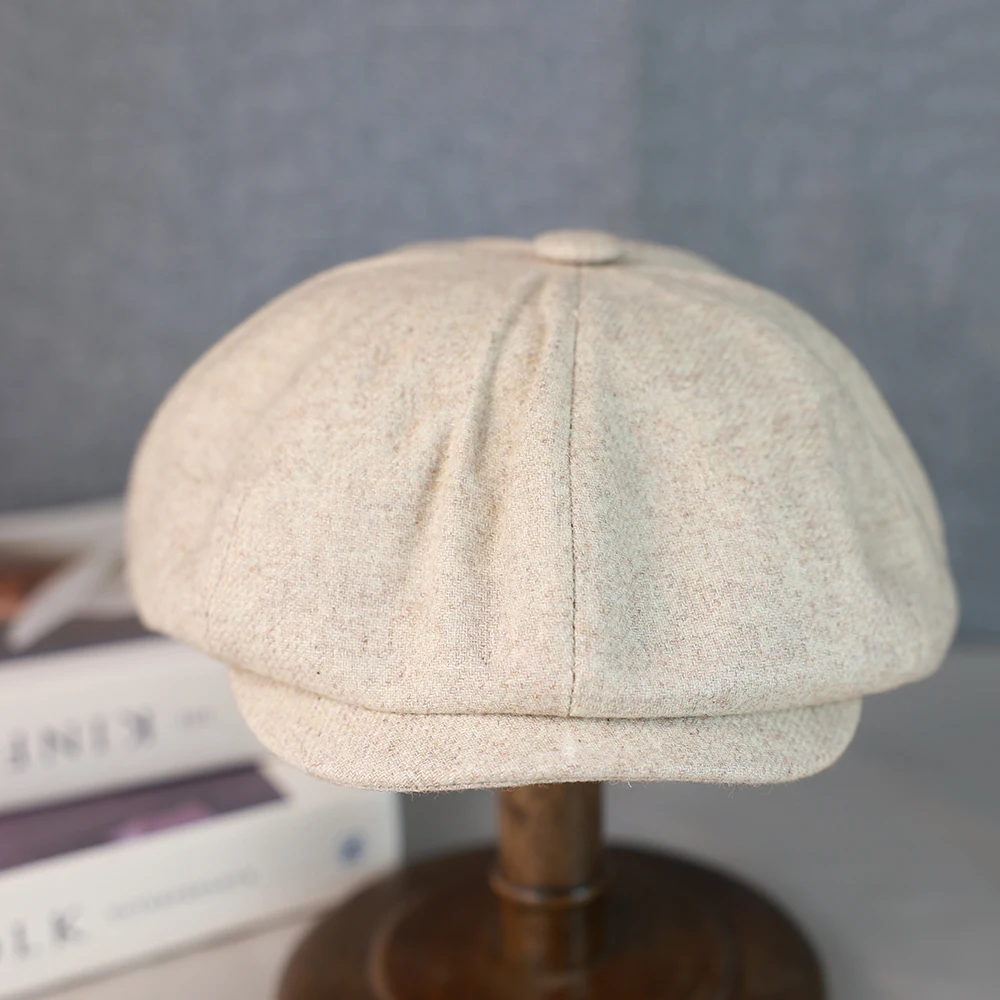 Wool Newsboy Cap Men Grey Beige Solid Color Flat Caps Women Men British Painters Hat Soft Autumn Winter hats Octagonal Cap 018
