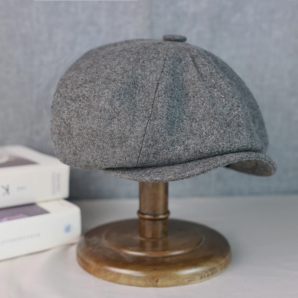 Wool Newsboy Cap Men Grey Beige Solid Color Flat Caps Women Men British Painters Hat Soft Autumn Winter hats Octagonal Cap 018