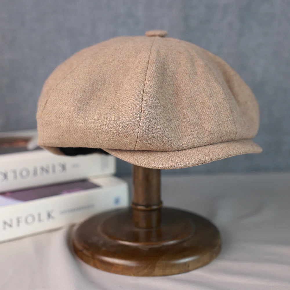 Wool Newsboy Cap Men Grey Beige Solid Color Flat Caps Women Men British Painters Hat Soft Autumn Winter hats Octagonal Cap 018