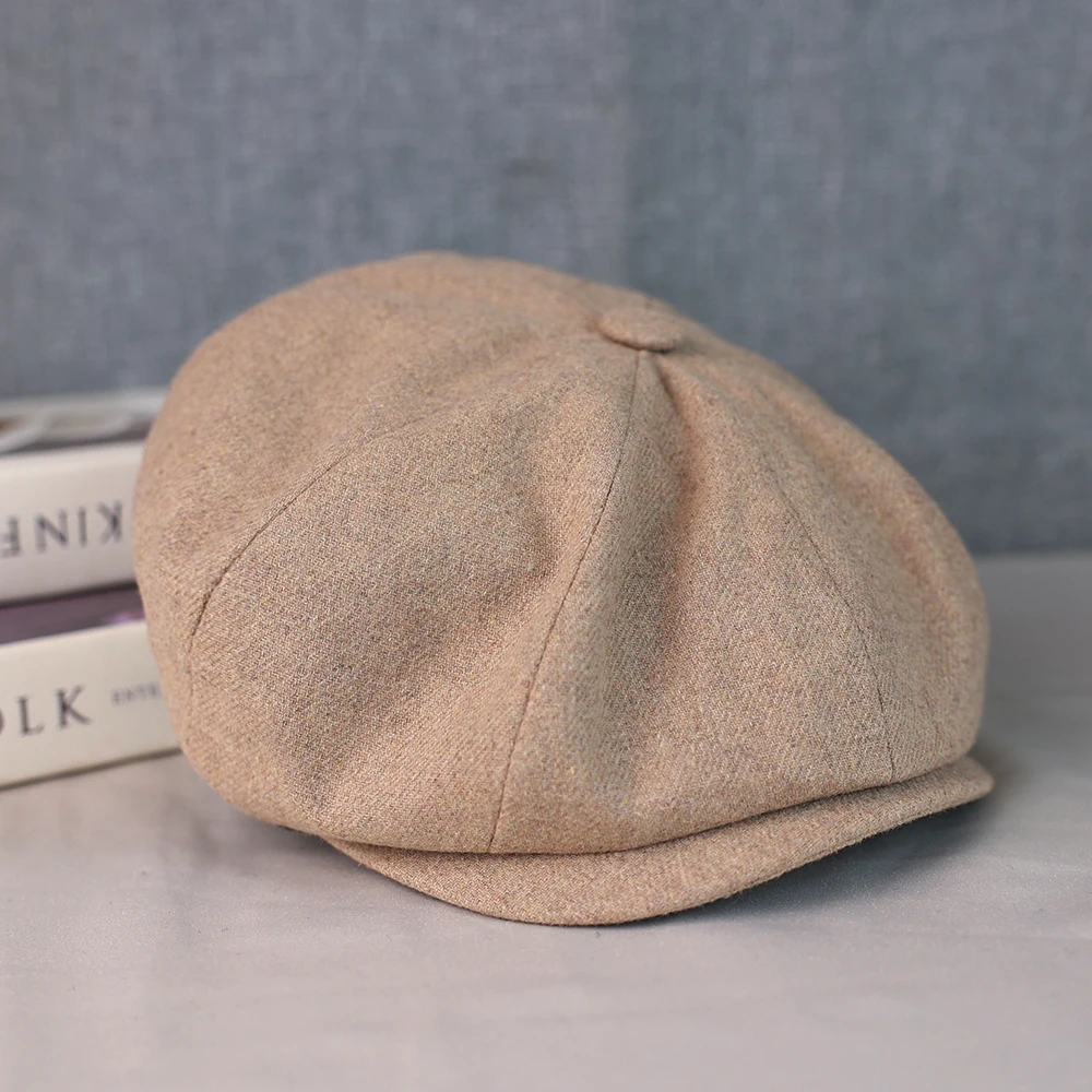 Wool Newsboy Cap Men Grey Beige Solid Color Flat Caps Women Men British Painters Hat Soft Autumn Winter hats Octagonal Cap 018