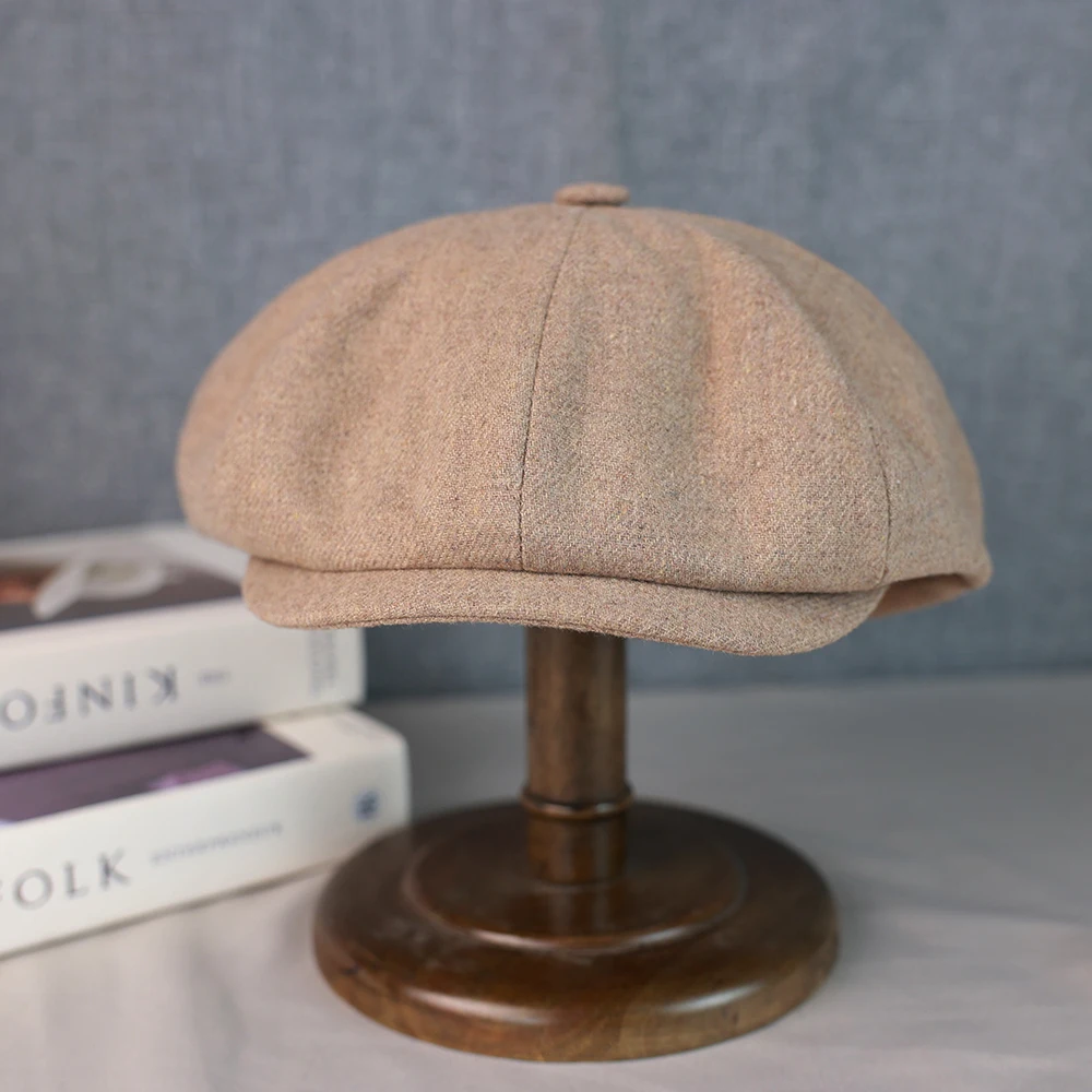 Wool Newsboy Cap Men Grey Beige Solid Color Flat Caps Women Men British Painters Hat Soft Autumn Winter hats Octagonal Cap 018