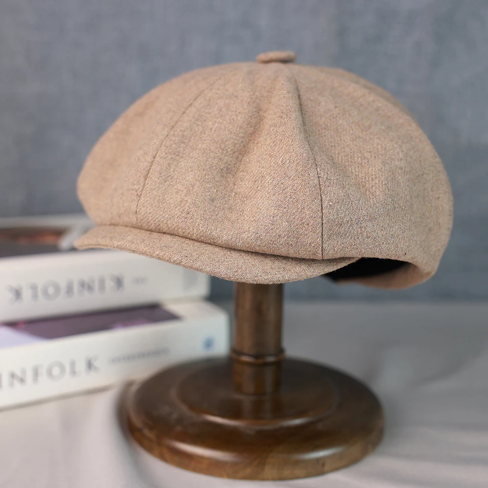 Wool Newsboy Cap Men Grey Beige Solid Color Flat Caps Women Men British Painters Hat Soft Autumn Winter hats Octagonal Cap 018