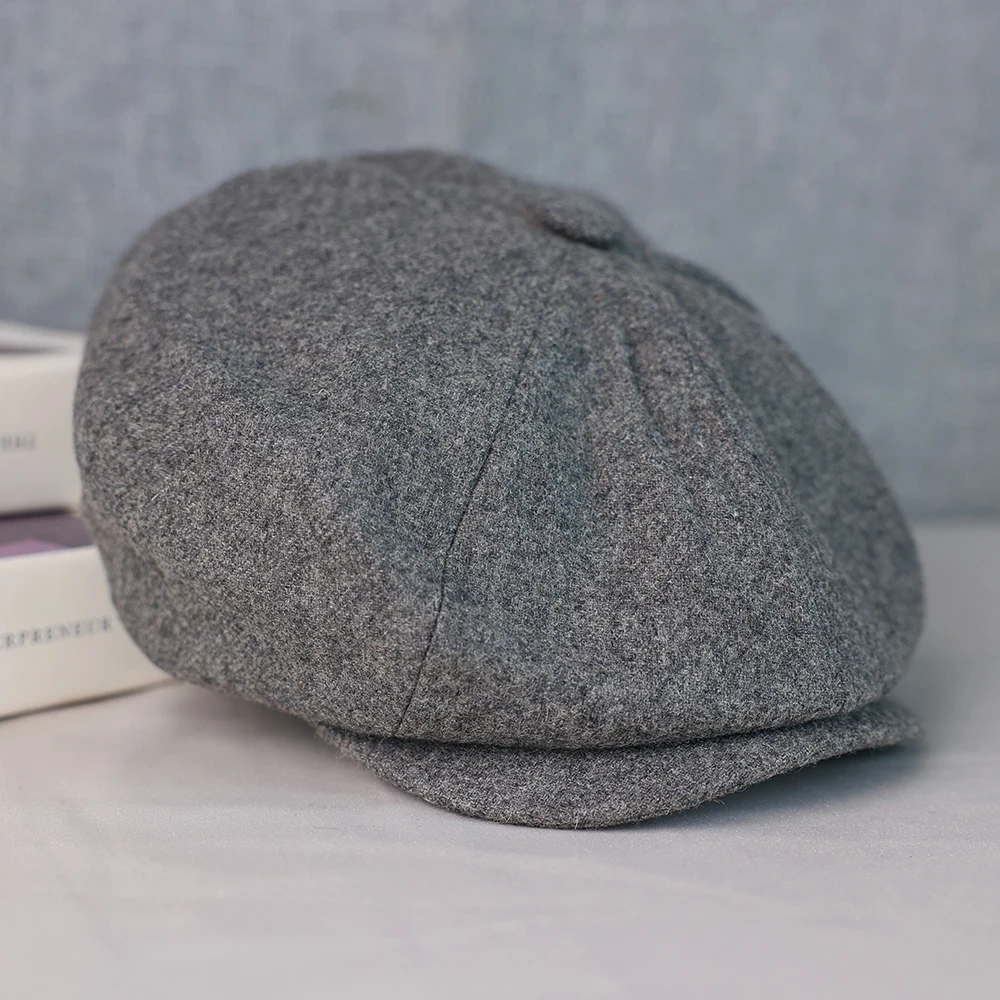 Wool Newsboy Cap Men Grey Beige Solid Color Flat Caps Women Men British Painters Hat Soft Autumn Winter hats Octagonal Cap 018