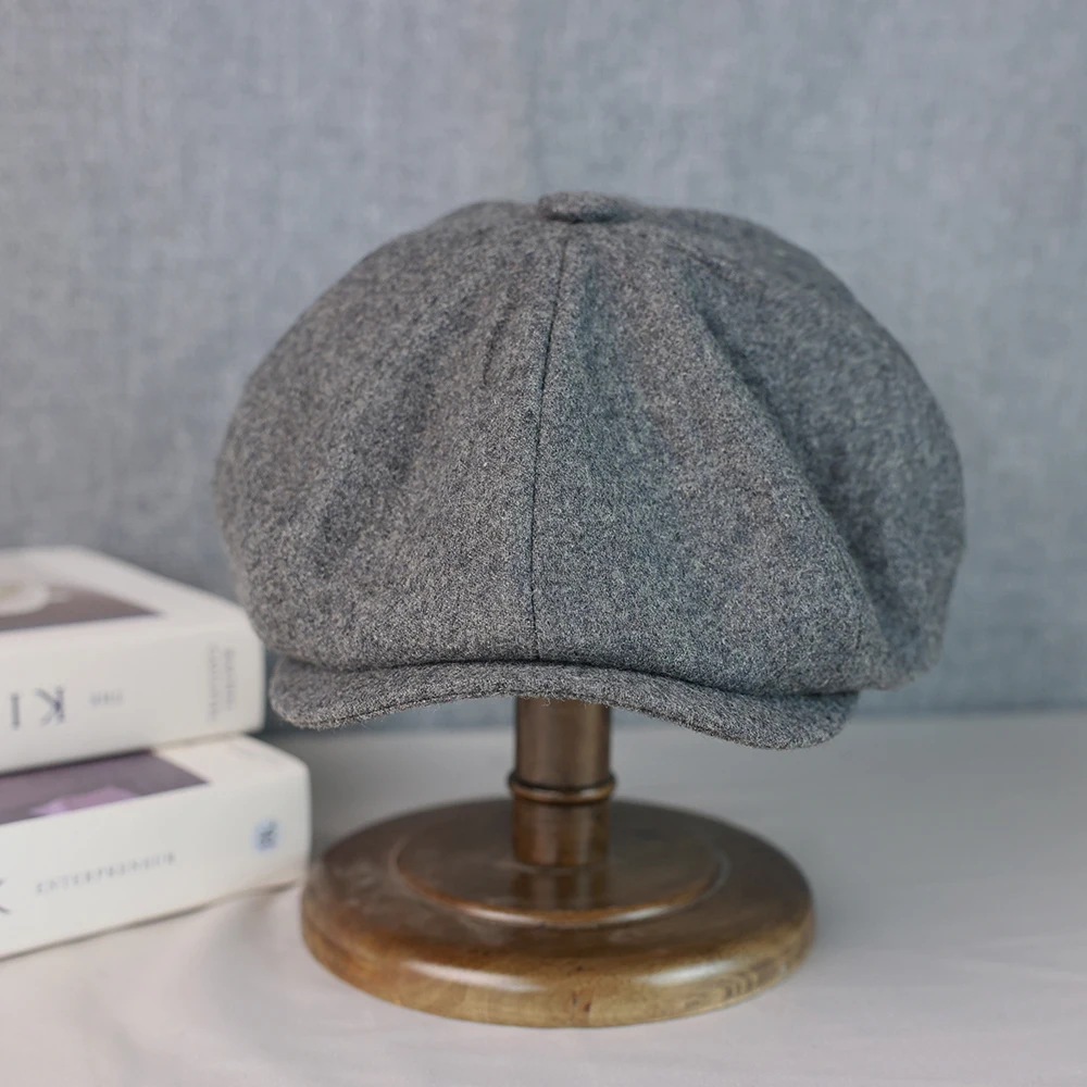 Wool Newsboy Cap Men Grey Beige Solid Color Flat Caps Women Men British Painters Hat Soft Autumn Winter hats Octagonal Cap 018