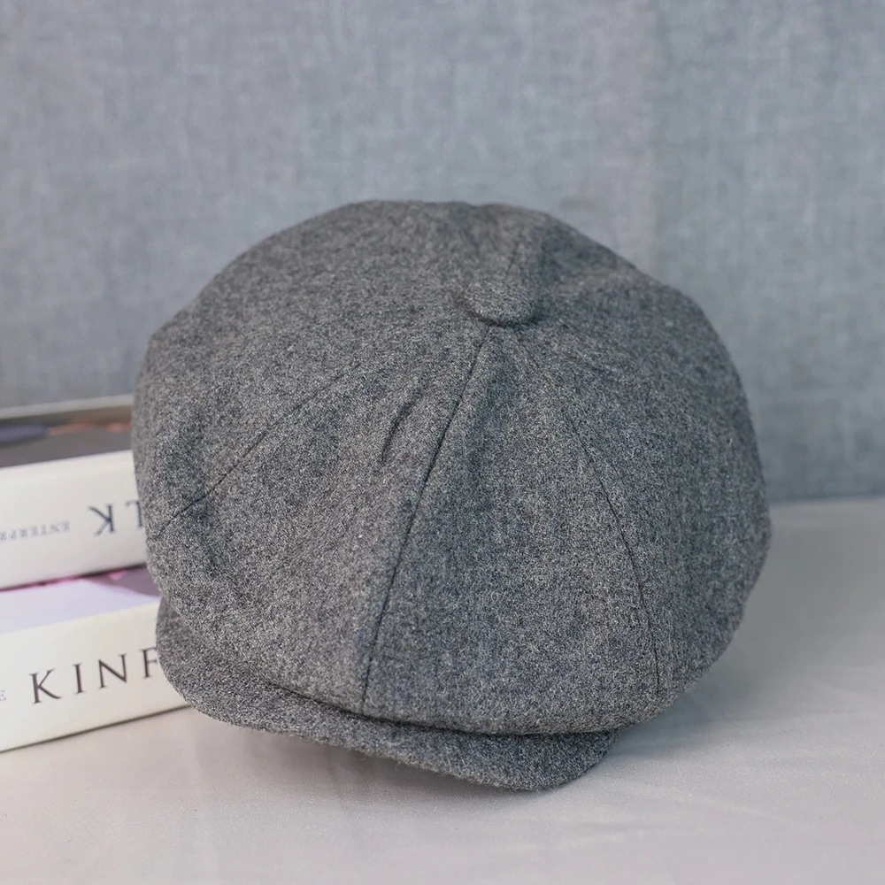 Wool Newsboy Cap Men Grey Beige Solid Color Flat Caps Women Men British Painters Hat Soft Autumn Winter hats Octagonal Cap 018