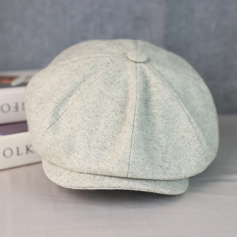 Wool Newsboy Cap Men Grey Beige Solid Color Flat Caps Women Men British Painters Hat Soft Autumn Winter hats Octagonal Cap 018