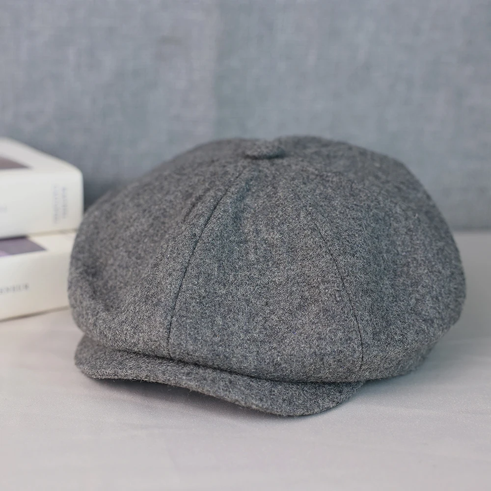 Wool Newsboy Cap Men Grey Beige Solid Color Flat Caps Women Men British Painters Hat Soft Autumn Winter hats Octagonal Cap 018