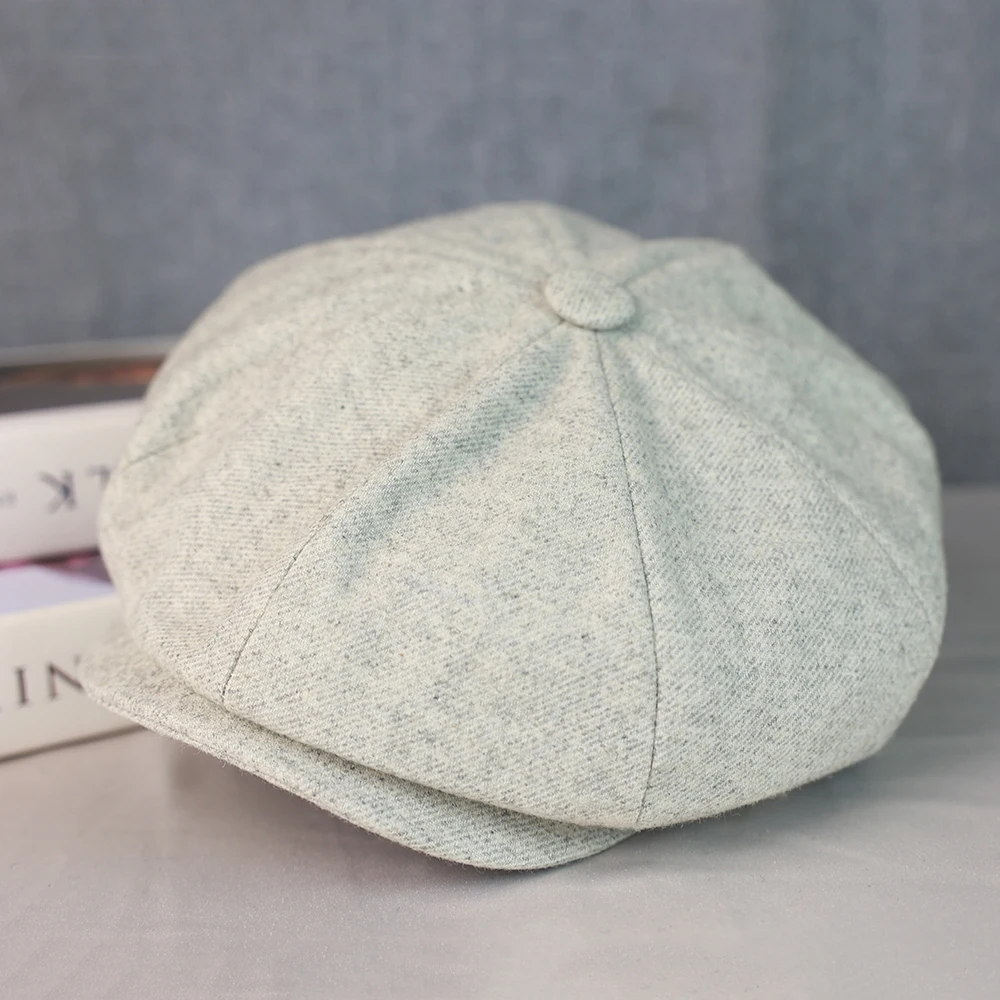 Wool Newsboy Cap Men Grey Beige Solid Color Flat Caps Women Men British Painters Hat Soft Autumn Winter hats Octagonal Cap 018