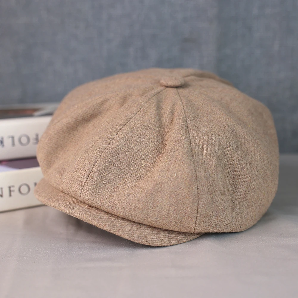 Wool Newsboy Cap Men Grey Beige Solid Color Flat Caps Women Men British Painters Hat Soft Autumn Winter hats Octagonal Cap 018