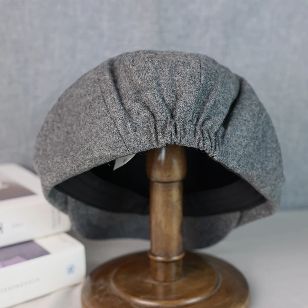 Wool Newsboy Cap Men Grey Beige Solid Color Flat Caps Women Men British Painters Hat Soft Autumn Winter hats Octagonal Cap 018