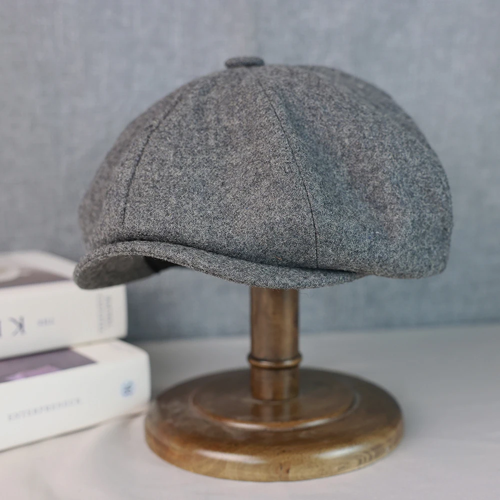 Wool Newsboy Cap Men Grey Beige Solid Color Flat Caps Women Men British Painters Hat Soft Autumn Winter hats Octagonal Cap 018